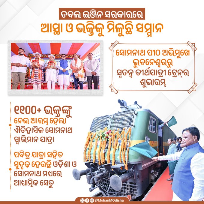 Somnath Swabhiman Yatra Begins: Special Pilgrim Train Carrying Over 1,100 Devotees Departs from Bhubaneswar